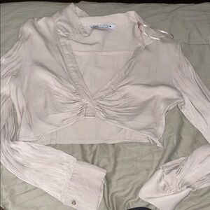 Zara Cream Blouse with Ruched Detail